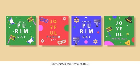 Elegant purim day Set of social media post. vector illustration