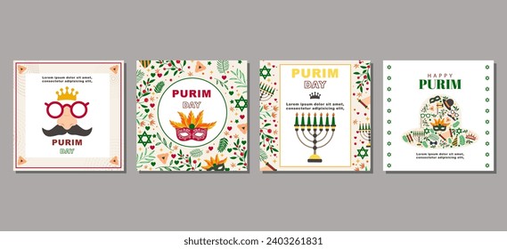 Elegant purim day Set of social media post. vector illustration