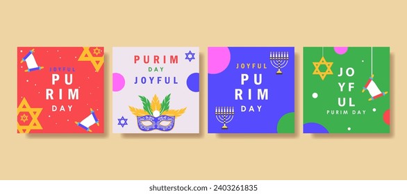 Elegant purim day Set of social media post. vector illustration