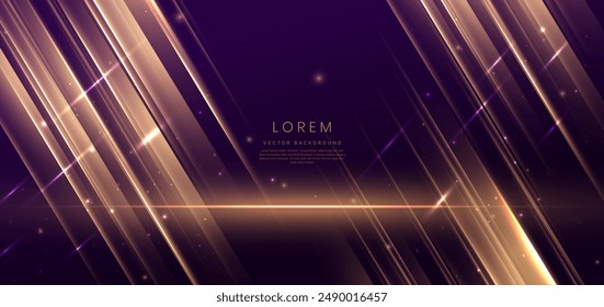 Elegante fondo púrpura con efecto de iluminación geométrica brillante dorado y brillo. Plantilla de diseño de premio premium. Ilustración vectorial