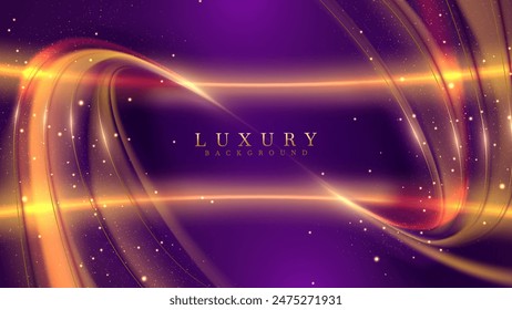 Elegant Purple Background with Gold Light Effects Decorations. Vector Illustration.