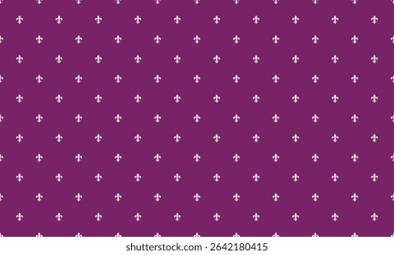 Elegant purple background with a repeating pattern of small, ornate fleurdelis.  Ideal for invitations, website design, or any project needing a sophisticated, regal touch.