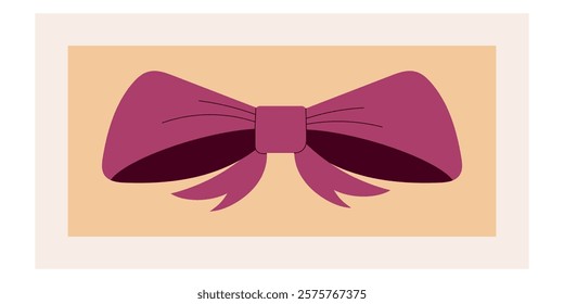 Elegant purple bow illustration on a beige background. Ideal for gift-themed designs, romantic projects, or holiday decorations. Perfect for Valentine’s Day, weddings, or festive occasions