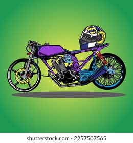 elegantes, violettes Drachenbike, Motorrad und Helm .auf isolationgrünem Hintergrund .Vektorgrafik