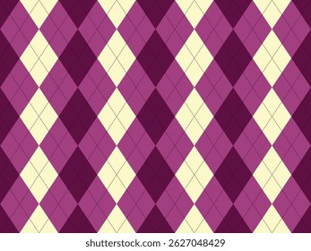 Elegant purple and cream argyle diamond pattern.  Perfect for fashion, textile, or website backgrounds.  Classic yet modern design, ideal for adding a touch of sophistication.