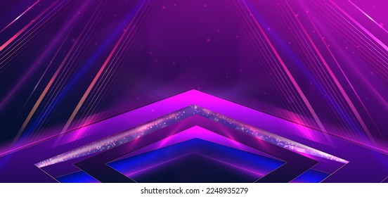 Elegant purple and dark blue stage horizontal glowing with lighting effect sparkle on dark blue background. Template premium award design. Vector illustration