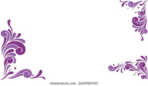 Elegant Purple Floral Corner Frame Vector – Decorative Ornamental Border Design. A stylish vector design featuring elegant purple floral swirls in the corners, perfect for invitations, greeting cards.