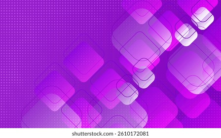 Elegant Purple Geometric Background with Overlapping Rounded Squares and Subtle Halftone Pattern, Ideal for Modern Digital Designs and Creative Projects