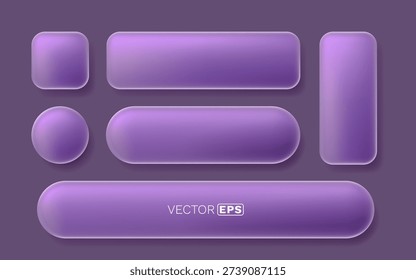 Elegant purple glass UI elements and buttons set. Ideal for clean web and app design projects. Vector illustration