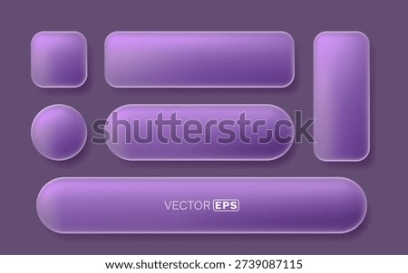Elegant purple glass UI elements and buttons set. Ideal for clean web and app design projects. Vector illustration