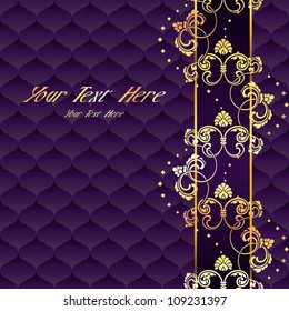 Elegant purple and gold Rococo background with ornamental margin (EPS10); jpg version also available