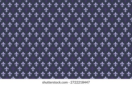 Elegante padrão de fleurdelis roxo e cinza.  Perfeito para planos de fundo, texturas ou design de site.  O design repetível transmite sofisticação e realeza. Ideal para convites, marcas e muito mais.