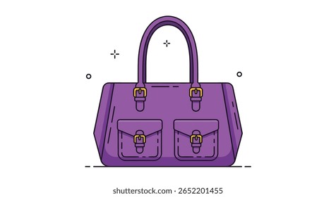 Elegant purple handbag with double front pockets and buckle closures for everyday use