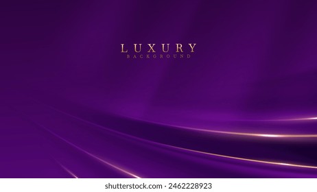 Elegant Purple Luxury Silk Background with Gold Light Effects Decorations. Vector Illustration.