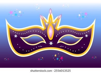 Elegant Purple Masquerade Mask. Festive Occasions and Celebrations. Mardi Gras. Vector illustration in flat style for sticker, postcard, design element, illustration