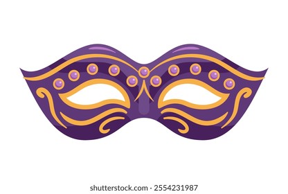 Elegant Purple Masquerade Mask perfect for Various Festive Occasions and Celebrations. Mardi Gras. Vector illustration in flat style for sticker, postcard, design element