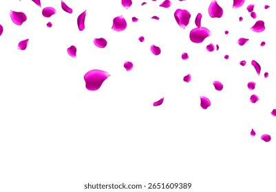 Pétalas roxas elegantes Pétalas de rosa magenta e violeta delicadamente caindo em um fundo cristalino Ideal para temas românticos Convites de casamento e desenhos de luxo