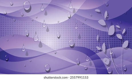 Elegant purple rainy art wallpaper in purple tones. A beautiful illustration for interior decoration, corporate designs, blogs, postcards, posters and your other projects. Vector. 