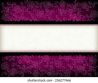 Elegant purple rose and grunge halftone dot background with empty frame to add text