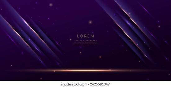 Elegant purple stage with gold diagonal glowing lighting effect and sparkle. Template premium award design. Vector illustration