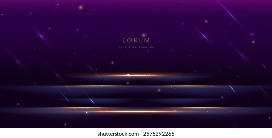 Elegant purple stage with gold diagonal glowing lighting effect and sparkle. Template premium award design. Vector illustration
