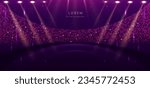 Elegant purple stage horizontal glowing with lighting effect sparkle on dark background. Template premium award design. Vector illustration