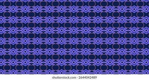 Elegant purple tribal motif on deep blue background. Seamless pattern with soft ornamental design perfect for textiles, wallpapers, or modern fashion visuals.