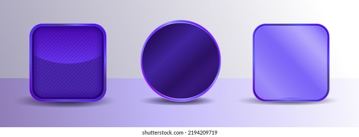 Elegante diseño de fondo de marco de aplicación de color violeta violeta en forma rectangular y redonda. vector de gradiente de sensación 3D.