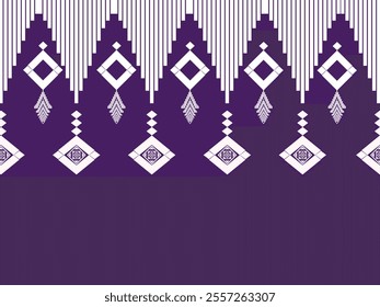 Elegant Purple and White Tribal Pattern with Diamond and Fringe Motifs, Traditional Textile Design