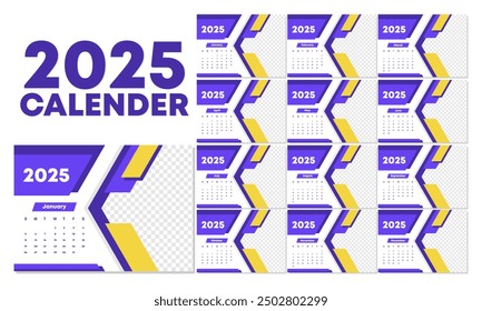 Elegant Purple and Yellow 2025 Calendar: Stylish design with vibrant, contrasting colors