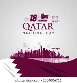 Elegant Qatar national day 2024 greeting background with landmarks and Qatar flag. Qatar background vector illustration