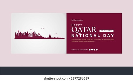 Elegantes Qatar National Day Banner mit City Skyline. Geeignet für Grußkarte, Poster und Web Banner. Vektorgrafik