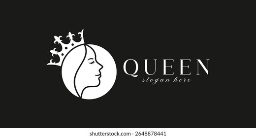 Elegant queen logo with female profile crown silhouette
