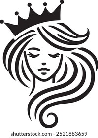 Elegant Queen Silhouette with Flowing Hair in Minimalist Design