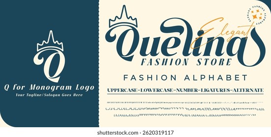 Elegant Quelina Fashion Serif Stylish Display Bold Font alphabet