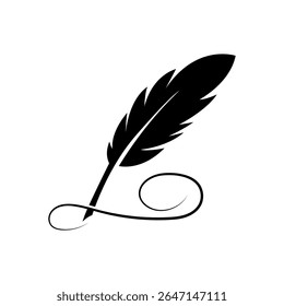 Elegant Quill Pen Ink Writing Feather Logo Design Symbol