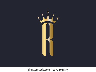 Elegant R logo with crown. Letter R logo design, Gold, beauty, fashion, cosmetics business, spa,  salons, and yoga vector luxury  concept. 