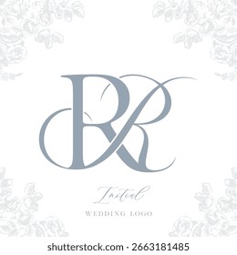Elegant R Monogram Wedding Logo with Floral Ornament – Initial Crest Design