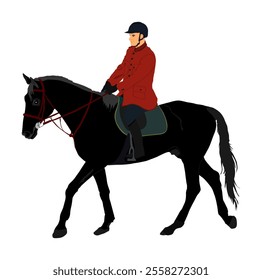 Elegant racing horse in gallop vector illustration isolated on white background. Jockey riding jot horse in race. Hippodrome sport event. Entertainment and gambling. Derby betting for ambler champion.