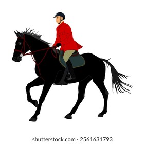 Elegant racing horse in gallop vector illustration isolated on white background. Jockey riding jot horse in race. Hippodrome sport event. Entertainment and gambling. Derby betting for ambler champion.