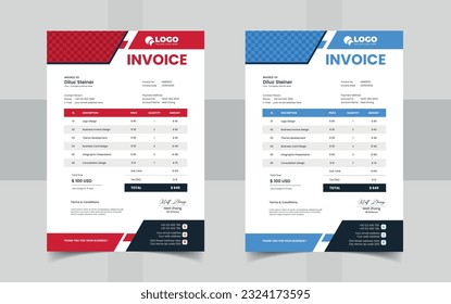 elegant rad or blue vector invoice template design for your business 