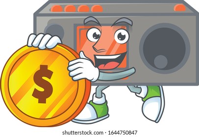 an elegant radio transceiver mascot cartoon design with gold coin