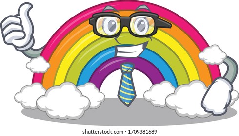 An elegant rainbow Businessman mascot design wearing glasses and tie