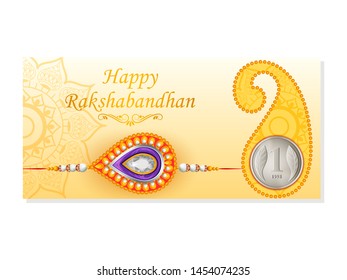 Elegant Rakhi for Brother and Sister bonding in Raksha Bandhan festival from India in vector greeting background