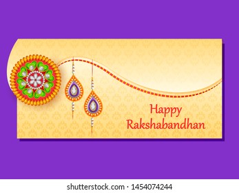 Elegant Rakhi for Brother and Sister bonding in Raksha Bandhan festival from India in vector greeting background