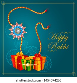 Elegant Rakhi for Brother and Sister bonding in Raksha Bandhan festival from India in vector greeting background