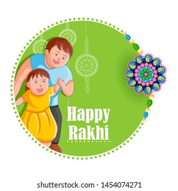 Elegant Rakhi for Brother and Sister bonding in Raksha Bandhan festival from India in vector greeting background