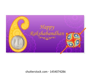 Elegant Rakhi for Brother and Sister bonding in Raksha Bandhan festival from India in vector greeting background