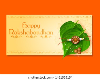 Elegant Rakhi for Brother and Sister bonding in Raksha Bandhan festival from India in vector greeting background