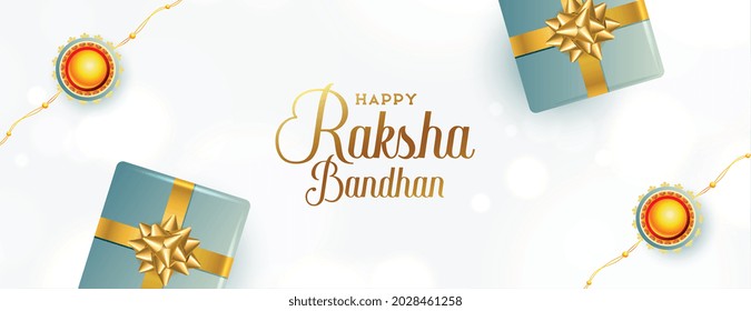 Elegant Raksha Bandhan Banner With Rakhi And Gift Boxes